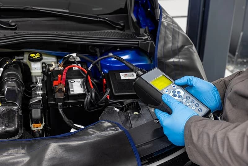 Car battery and tyre inspection before vehicle delivery